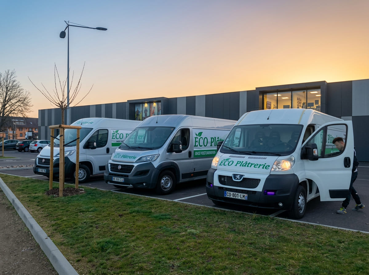 Équipe chantier Ecoplâtrerie à Colmar pour travaux de plâtrerie, peinture, isolation et rénovation