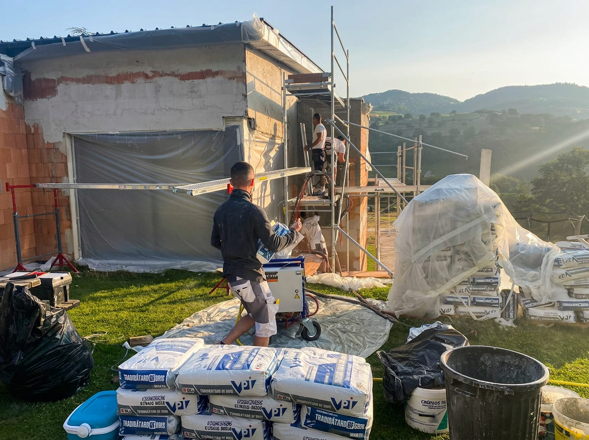 Préparation de chantier Ecoplâtrerie pour rénovation intérieure et extérieure en Alsace